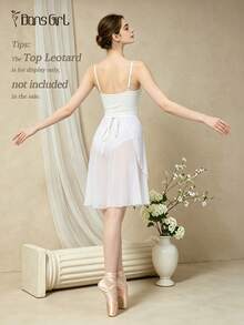DonsGirl 1pc Women's Midi Chiffon Wrap Dress, Solid Color, Suitable For Ballet Performance White Spring Sports Fall - White - View 6