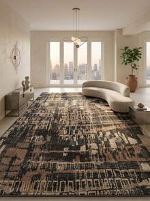 1PC Dark Brown Black Abstract Geometric Vintage Distressed Area Rug, Faux Cashmere Material Rectangular Mottled Line Distressed Pattern, Machine Washable Suitable For Living Room Bedroom Daily Home Decor, Aesthetic Home Decoration - Multicolor - View 1
