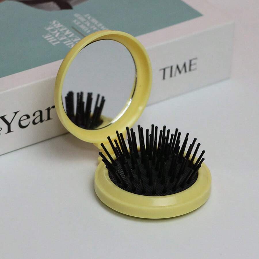 Foldable Air Cushion Mini Comb With Makeup Mirror, DIY Cute Girl Air Cushion Head Massage Comb Mirror Integrated, Foldable Mirror Comb Integrated, Travel - 2-in-1 Mirror Comb - View 1