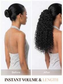 ARABELLA Water Wave Ponytail 100% Human Hair Drawstring Ponytail Extension Clip In Hair Curly Glueless Natural Black Onytails For Women Clip In On Ponytail Hair Extensions Beginner Friendly - SNatural - View 7