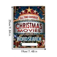 1piece,Christmas Movies Word Search Puzzle NoteBook 22 Pages Large Print For Seniors Adults,Multiple Styles Available,No Pen Include - Rectangle - View 2