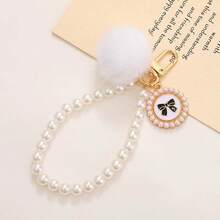 Faux Pearl Beaded Pom Pom Bag Charm, Cute Bow Decor Keychain & Handbag Pendant Accessory - Multicolor - View 13