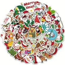 somoving 50 Sheets Merry Christmas Xmas Holiday Stickers, DIY Decoration Decals For Suitcase Fridge Laptop Journal Phone Case Cup Water Bottle Scrapbook Gift Box Party Decor - Multicolor - View 5