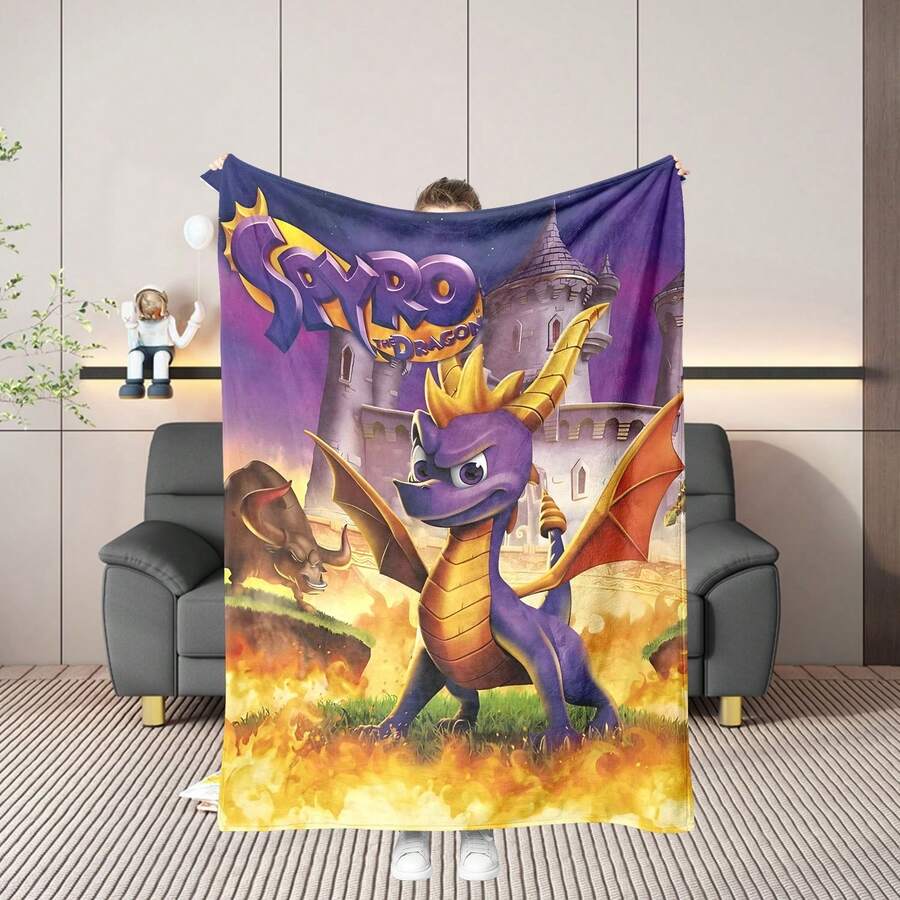 1Pc Classic Dynamic Game Flannel Blanket, Soft And Warm With Cartoon ...