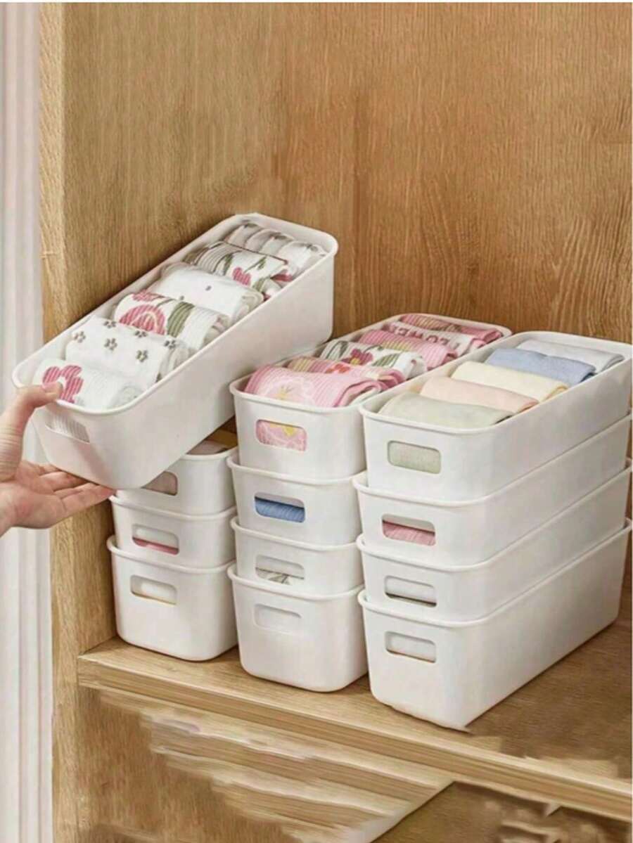 5/8/12 Portable Storage Baskets - Suitable For Office Supplies, Accessories, Cosmetics, Socks, Underwear, Etc. Fashionable And Durable Stackable Storage Boxes - Space-Saving Drawer Organizers, Home Storage Boxes And Storage Containers.