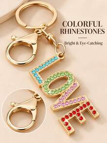 1pc Colorful Rhinestone LOVE Letter Keychain, Sparkling Metal Rhinestone Key Chain, Romantic Couple Key Pendant, Fashionable Women's Bag Charm, Backpack Ornament, Car Key Ring, Suitable For Daily Matching, Birthday, Valentine's Day, Anniversary And Holiday Gift Accessory - Multicolor - View 8