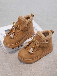 Sepatu Bot Musim Dingin Model Ankle dengan Rumbai, Lapisan Bulu, Perekat Velcro untuk Memudahkan Pemakaian dan Pelepasan, Sepatu Bot Hangat untuk Anak Perempuan - Unta - View 9