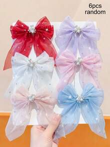 6/3/1/Multi-Color Pearl Rhinestone Satin Bow Hair Clip, Durable And Gentle On Hair, Basic Sweet And Cute Hair Accessory-Suitable For Women And Girls, Daily School Party Vacation - Multicolor - View 11