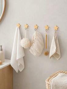 5pcs Star-Shaped Self-Adhesive Wall Hooks, No-Drill Wooden Hooks, Strong Adhesive Wall Hooks, Suitable For Home, Bathroom, Kitchen, Bedroom, Dorm, Office, Bathroom Accessories, Room Decor, Christmas Home Decor - Multicolor - View 8