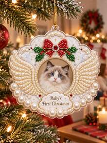 Custom DIY 3D Pearl Painting Pet Ornament, Personalized Photo Text Angel Wings Hanging Decor, My First Christmas Diamond Art Keepsake For Dog Cat Lover, Xmas Tree Decoration Gift For Family Pet Owner - Multicolor - View 4