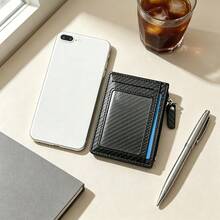 Wcarno Minimalist Fashionable Retro Coin Purse With Bill Compartment, Multi-Functional Wallet - Black - View 4