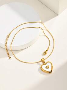 1pc Personalized Stainless Steel Heart-Shaped Openable Locket Pendant Necklace, 18K Gold Color, Customizable Photo Memorial Gift Jewelry For Women - Gold - View 3