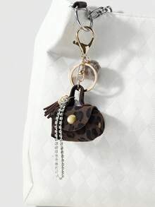 1pc Vintage Brown Leopard Print Tassel Keychain Bag Pendant - Multicolor - View 3