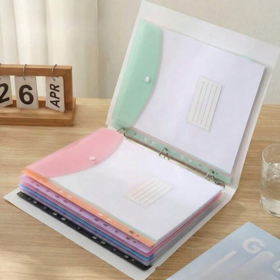 12pcs A4 Extra Wide Expandable File Folders (12 File Bags + 12 Label Cards) Heavy Duty PP Plastic Document Organizer With Locking Device, 11-Hole Snap Closure - Compatible With Binder, Suitable For School, Office And Home Storage Organization - Multicolor - View 1