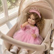 22-Inch Lifelike Fully Vinyl Handmade Open-Eyed Pink Knit Jacket Raya Reborn Doll, Attached Fake Ramen Hair Realistic Doll, Companion Collectible Toy, Ideal Easter/Christmas/Birthday Gift. (Random Bottle & Diaper Included) - Pink - View 4