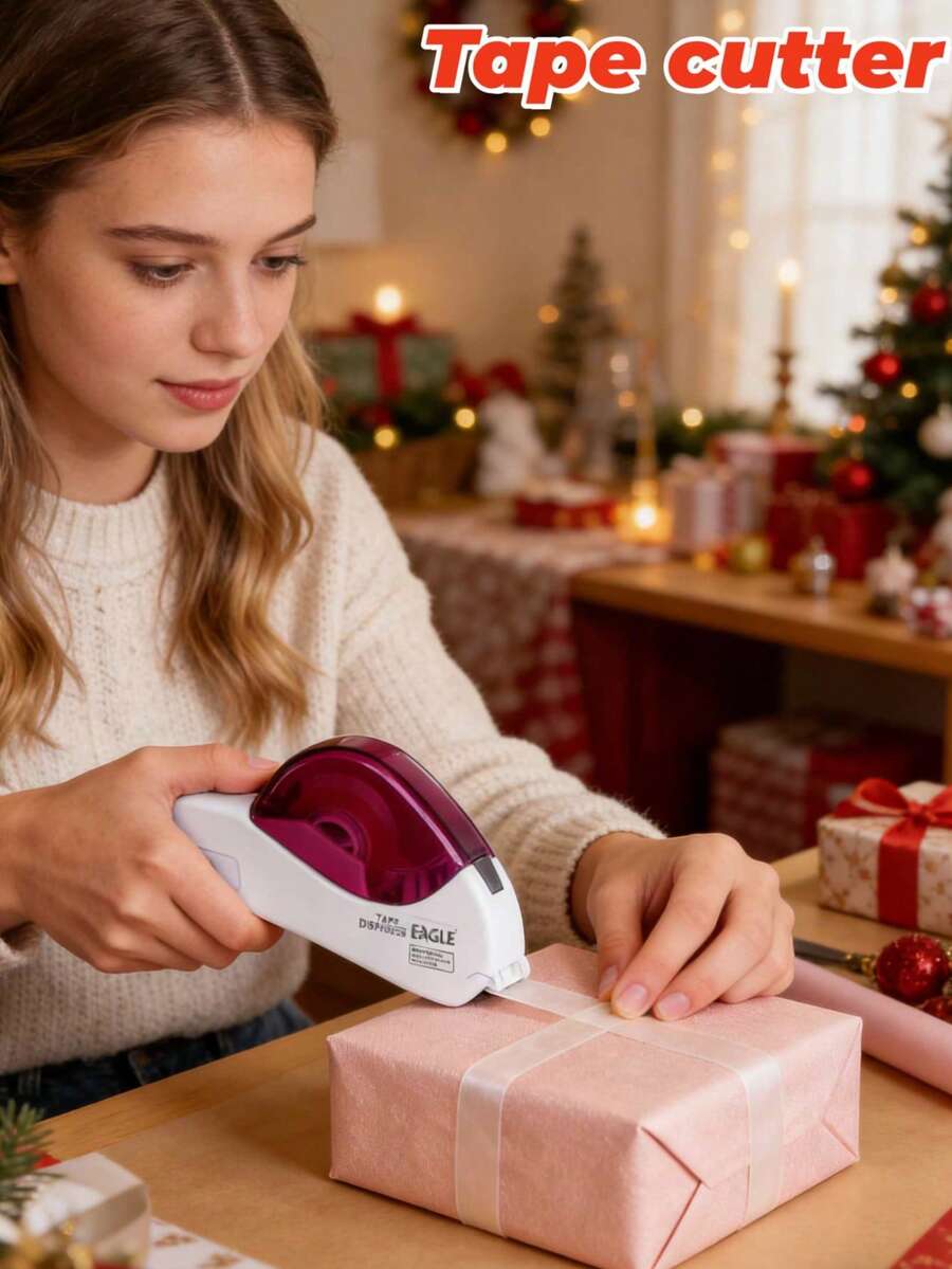1pc Plastic Tape Dispenser, No Battery Required, All-In-One Portable Tape Cutter For Home Gift Wrapping Office, Lightweight And Easy To Operate, Suitable For DIY Crafts, Random Color