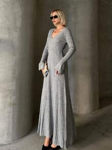 فستان محبوك للنساء - رمادي - مشاهدة 5
