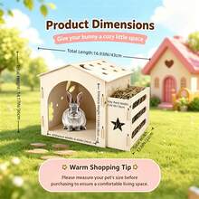 1pc Wooden Rabbit Hamster Cabin With Side Hay Feeding Trough, Star Moon Hollow Rabbit Nest, Natural Wooden Pet Shelter, Suitable For Rabbits, Guinea Pigs, Hamsters - one-size - View 6
