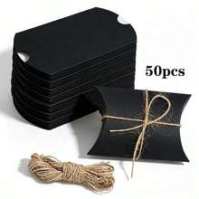 50pcs Hemp Rope Kraft Paper Pillow Boxes, White Gift Boxes, Holiday Party Gift Boxes, Suitable For Halloween, Christmas, Back To School, Birthday Party - View 7