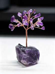 1pc Natural Crystal Tree Shaped Quartz Ornament (Random Base Style, Asymmetrical), Paired With Copper Wire, Can Be Used As Bedroom Desktop Home Decor, Simulated Tree-Shaped Gemstone Ornament, Also Suitable As Spiritual Healing Gift - Home & Kitchen Supplies - Original Stone Tree - View 5