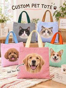 Personalized Pet Photo And Name Tote Bag, Large Capacity Shoulder Bag, Customizable Foldable Tote Bag With Name Logo Text, Multiple Colors Available, Solid Color Large Capacity Shoulder Bag, Suitable For Work - Multicolor - View 1
