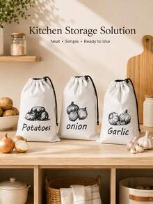 Drawstring Kitchen Storage Bag, Printed Potato Onion Chili Garlic Storage Bag, With Rope Closure, Lightweight Food Countertop Storage Bag, For Home Kitchen Organization, Daily Groceries And Household Storage - Multicolor - View 2
