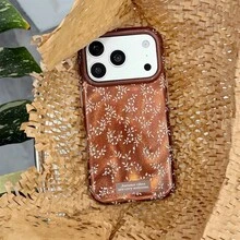 Autumn/Winter Brown Tone Ins Floral & Leaf Design Soft Silicone Phone Case Compatible With Iphone 18 Pro Max, 17 Pro Max, 16 Pro, 17 Pro, 15 Pro, Women's Anti-Drop Protective Cover - Brown - View 2