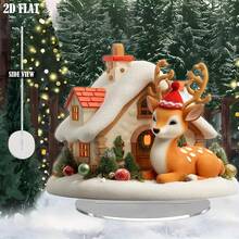 1pc 2D Flat Christmas Reindeer Cottage Theme Decorative Sign, Plastic Christmas Holiday Seasonal Decor, Christmas Tabletop Decoration, Home Kitchen Supplies, Exquisite Christmas Gift - A - View 5