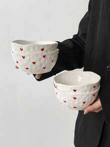 1pc/2pcs/4pcs Korean Ins Style Hand-Painted Small Heart Love Ceramic Handmade Bowl, Highly Attractive Cute Pattern Bowl, Daily Dessert Bowl, Ice Cream Bowl, Fruit Salad Bowl, Home Rice Bowl - View 10