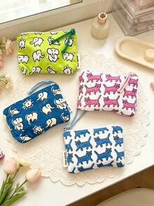 Tas Kosmetik Katun Motif Hewan Lucu, Dompet Resleting Motif Gajah dan Kucing, Dompet Koin Kecil, Tas Penyimpanan Lipstik, Earphone, dan Perhiasan, Tas Kosmetik Mini - MultiWarna - View 1