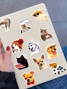 100Pcs Cute Funny Pet Meme Stickers, Viral Cat And Dog Memes Designs, Waterproof Vinyl Decals For Laptops, Water Bottles, Phone Cases, Scrapbook, DIY Crafts, Gift - Multicolor - View 5