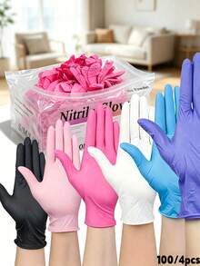 無粉拋棄式丁腈手套，尺寸：S、M、L、XL，耐用家用清潔手套，適用於廚房、浴室、清潔、食品處理、紋身、美容、染髮、寵物、美容院、清潔用品、小型家用電器等（黑色、深粉色、藍色、白色、深紫色、淺粉色、淺綠色、淺紫色、透明）（無包裝盒）4/100/300入 - 彩色 - 查看 13