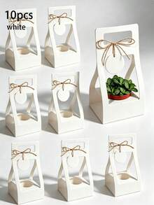 10-Pack Succulent Plant Packaging Bags With Thank You Cards, Mini White Kraft Paper Gift Boxes, Wedding, Baby Shower, Succulent Party Favors Plant Holders, For 2.17-Inch Pots - View 4