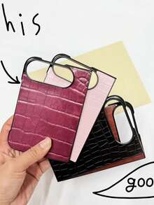 Luxury Smooth Crocodile Pattern Faux Leather Phone Case Compatible With IPhone Duo Fold Anti Drop Hard PC Protection Cover - Cherry Red - View 2