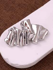 3pcs Set Personalized Minimalist Silver Geometric Asymmetric Pleated Hollow Water Drop Brooch Set, Versatile Style, Suitable For Autumn/Winter Coats And Blazers - Silver - View 5