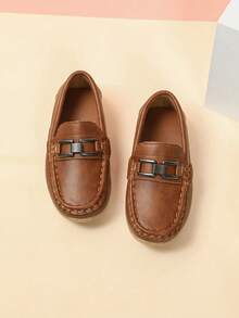 New Kids' Slip-On Loafers, British Style Metal Buckle Round Toe, Versatile Lightweight Casual Shoes, Size Runs Small - Rust Brown - View 5