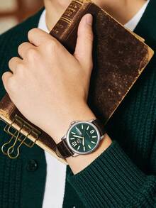Armani Orient Men's Modern Automatic Mechanical Watch, Green Dial, Mineral Crystal Glass, Brown Leather Strap, Day & Date Display, RA-AA0C06E19B - Silver - View 4