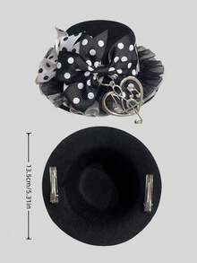 1pc Punk Polka Dot Musical Note Lolita Tea Party Headpiece - Mini Hat Design,Subculture Style,Y2K LO Girl Outfit ,For Performance Lolita Veil, Party - Black - View 4
