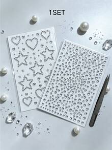 1pc/1set Silver Heart & Star Christmas Face Rhinestone Stickers, Self-Adhesive Glitter Face Stickers For Music Festival, Christmas Party Eye Makeup Decoration, With Exclusive Tweezers - Multicolor - View 12