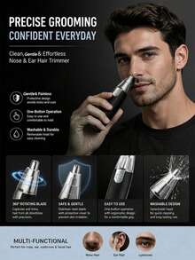 AXH Nose And Ear Hair Trimmer, Men's Stainless Steel Manual Washable Portable Nose Hair Trimming Scissors - Black - View 1