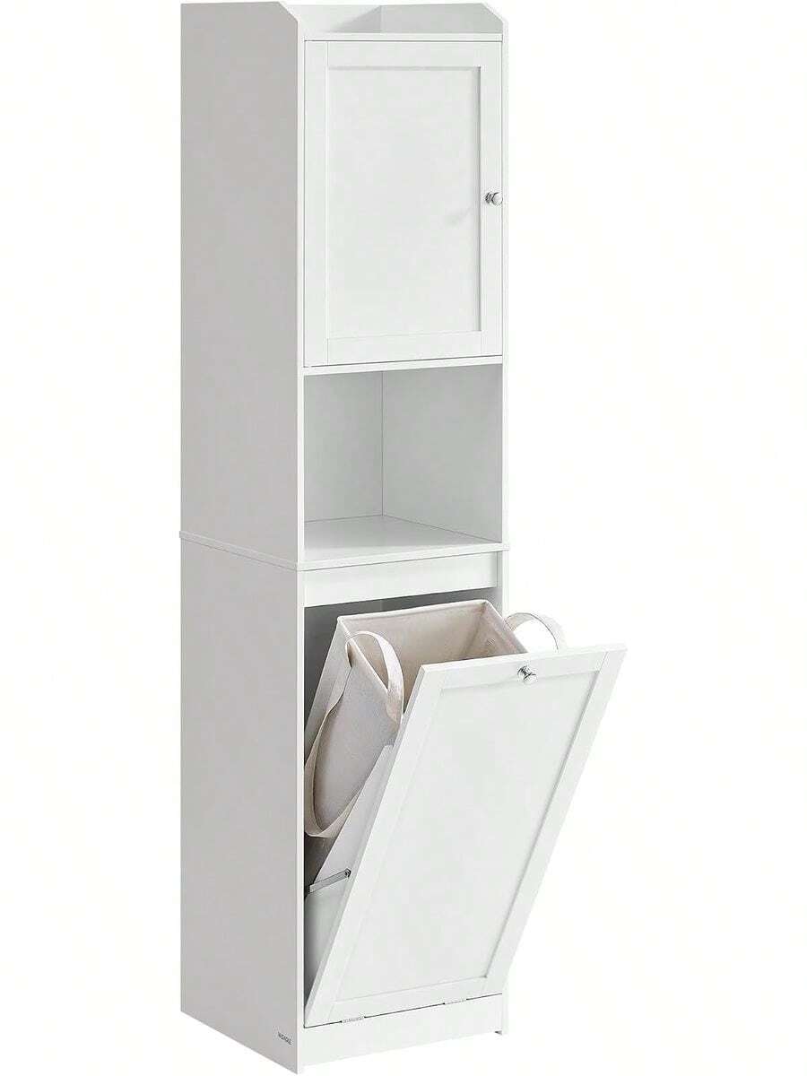 clóset de almacenamiento alto con cesta de lavandería extraíble, compartimento y gabinete, para baño, sala de estar, 15.8 x 15.8 x 66.9 pulgadas, color blanco nube - Blanco Nube - Ver 1
