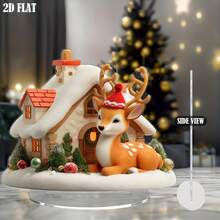 1pc 2D Flat Christmas Reindeer Cottage Theme Decorative Sign, Plastic Christmas Holiday Seasonal Decor, Christmas Tabletop Decoration, Home Kitchen Supplies, Exquisite Christmas Gift - A - View 1