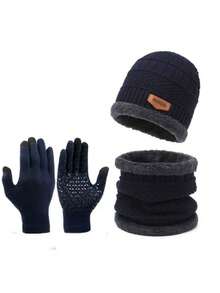 3pcs Unisex Thick Warm Fleece Cable Knit Hat, Scarf And Touchscreen Anti-Slip Gloves Set, Suitable For Daily Commute, Skiing, Cycling And Outdoor Activities - Multicolor - View 14