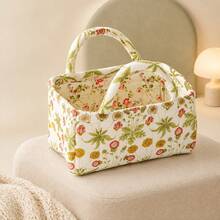 Floral Fabric Storage Basket With Handles, Quilted Organizer Bin For Bedroom, Bathroom, Closet And Shelves, Portable Clothes And Cosmetics Storage Box For Home Decor - Multicolor - View 14