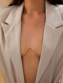 1pc Women's Body Chain, Sexy Geometric Metal Bra Top, European And American Nightclub Style, Bikini Party Accessory - Golden - View 7