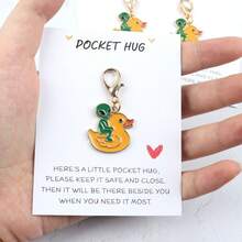 1pc/3pcs Funny Alien Riding Rubber Duck Keychain With Pocket Hug Heartwarming Blessing Card, Creative Personalized Accessory For Keys, Backpack, Handbag, Suitable For Best Friends, Friends, Novelty Lovers, Daily Companion Encouragement, Full Of Quirky Atmosphere Thoughtful Personalized Small Gift - Green - View 4
