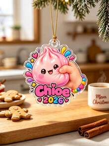 1pc Personalized Squishy Style Christmas Ornament, Custom Name Kawaii Dumpling Ornament, Cute Sensory Lover Gift, Christmas Keepsake 2026,Holiday Keepsake,Christmas Tree Decor,Christmas Gift - Pink - View 3