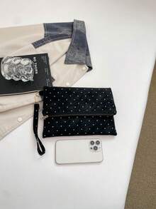 時尚簡約休閒女款手拿包 新款純色復古信封式零錢包手提包 - 黑色 - 查看 3