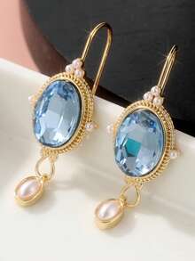 1 Pair Elegant Ocean-Inspired Geometric Oval Pendant Earrings, Delicate Faux Pearl Earrings, High-Quality, Suitable For Daily Wear And Festivals - Gold - View 8