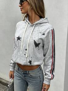 Women's All-Season Hooded Sweatshirt With Print Design, Casual Pullover Sweatshirt, Suitable For Running, Cycling, Ball Sports, Fitness, Multi-Function Jogging Top - Grey - View 4